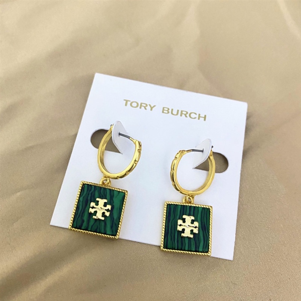 Green Tory Burch Gold Logo Earrings - Picture 1 of 5